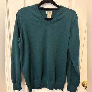 LL Bean Cashmere Cotton Blend V Neck Sweater Green Men’s Large Classic